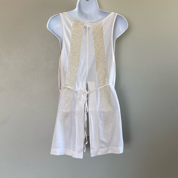 True Religion Skinny Tank Tunic with Gold Glitter Stripe in Cream NWOT - Picture 3 of 5